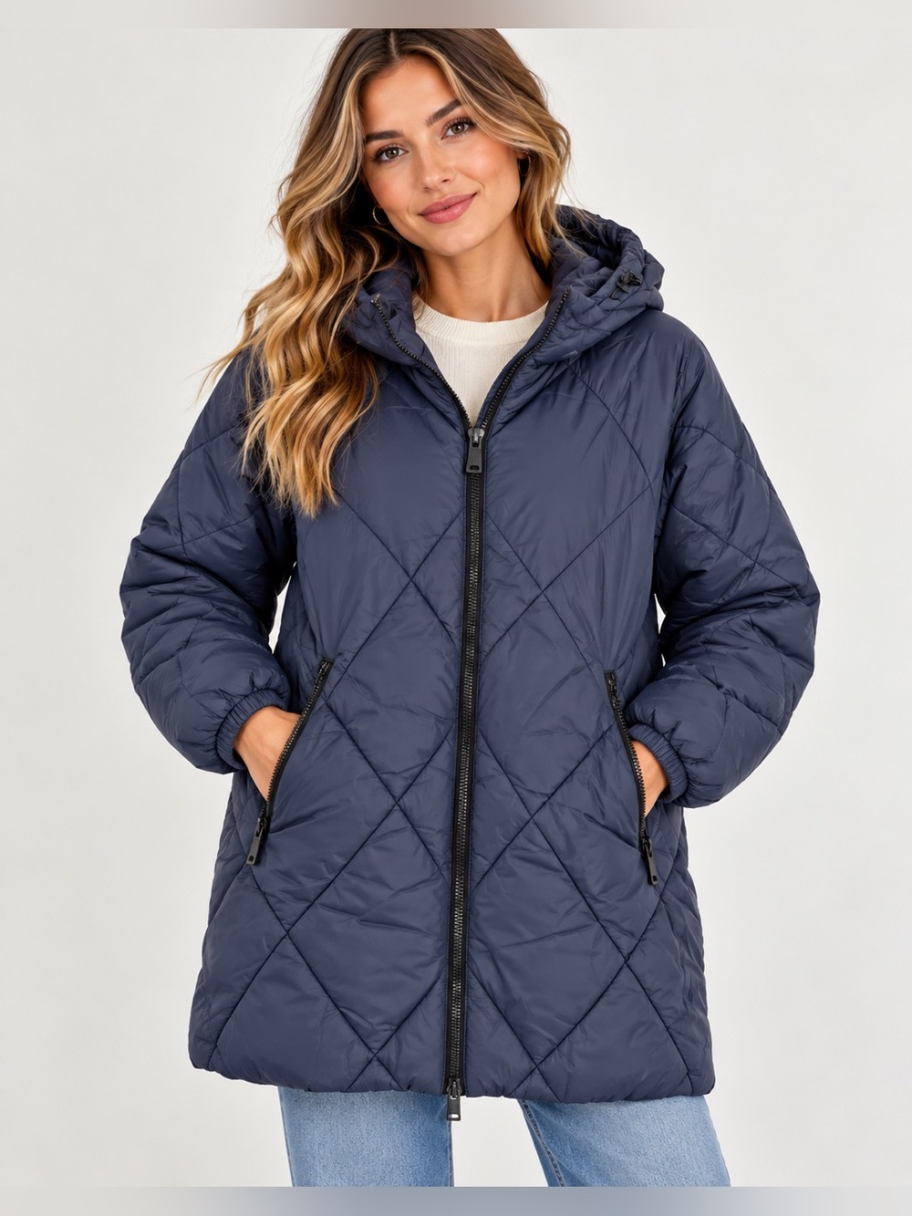 b.young COAT Quilted puffer Hooded Coat in Blue Size EU 38 US 6 NWT